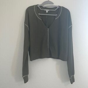 BP Waffle Long Sleeve Crop Shirt in Olive Green NEW NWT